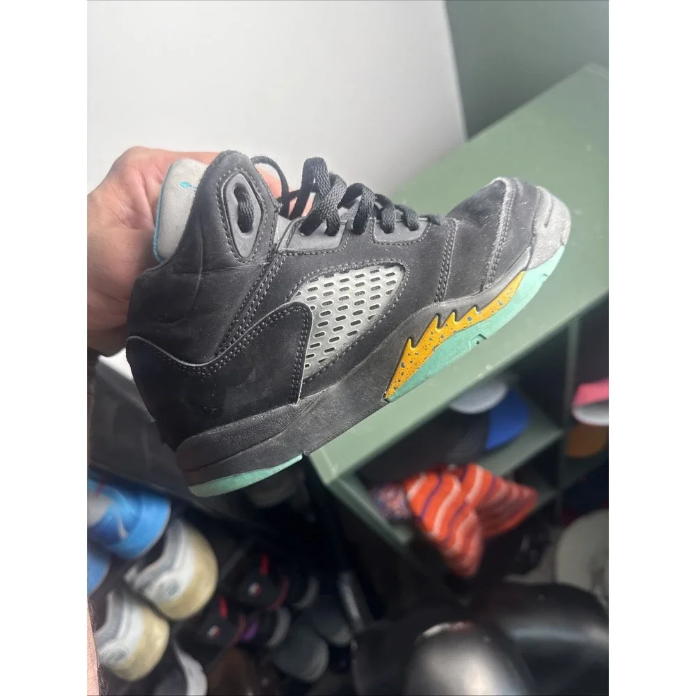Size 2Y - Nike Air Jordan 5 Retro Aqua (PS)   440889-047 Black Blue NO INSOLES